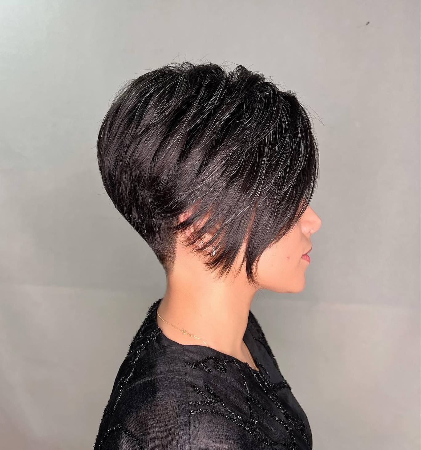 Rounded Pixie with Long Bangs and Nape Undercut